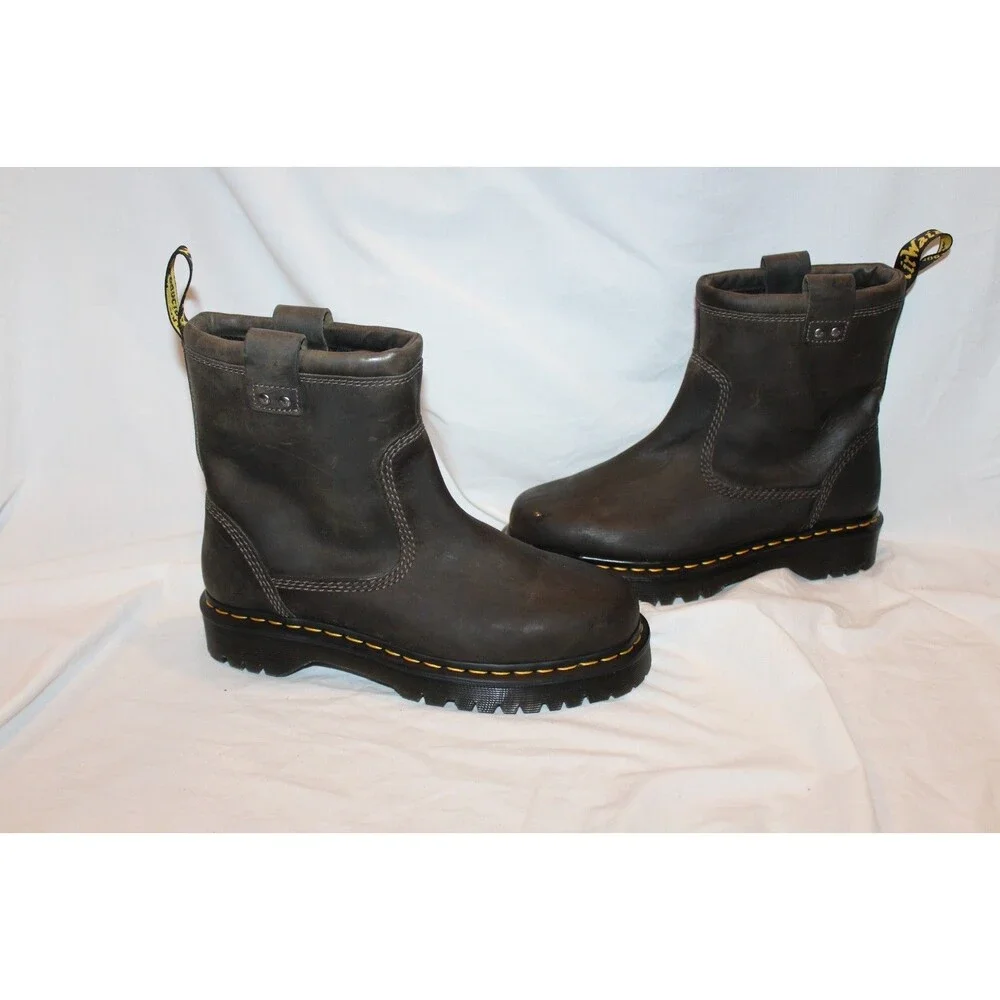 Dr Martens Anistone Lo Leather Boots Charcoal Gray Men 8 Women 9 Biker Boots NEW